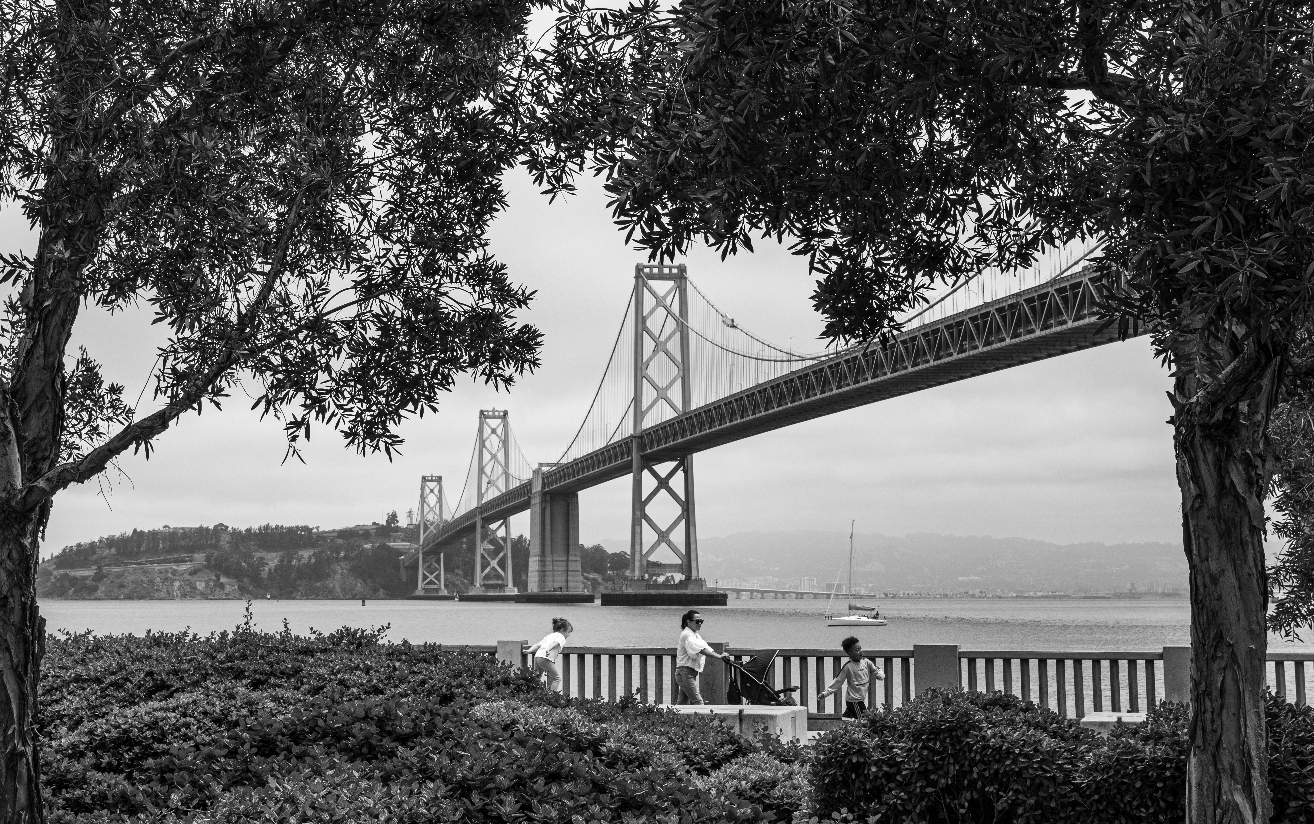 Golden Gate Bridge in black and white